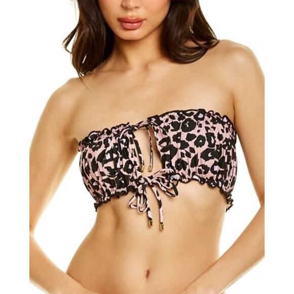 New Anthropologie PQ Remi Leopard Ruched Bandeau Bikini Top + Tie Bottoms Set - Picture 6 of 6